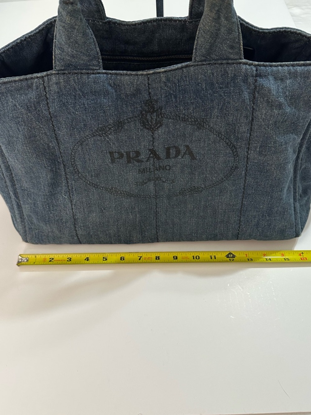 Delete me-PRADA CANAPA LARGE DENIM TOTE BAG BLUE AVIO ITALY LOGO AUTHENTIC - Picture 13 of 16
